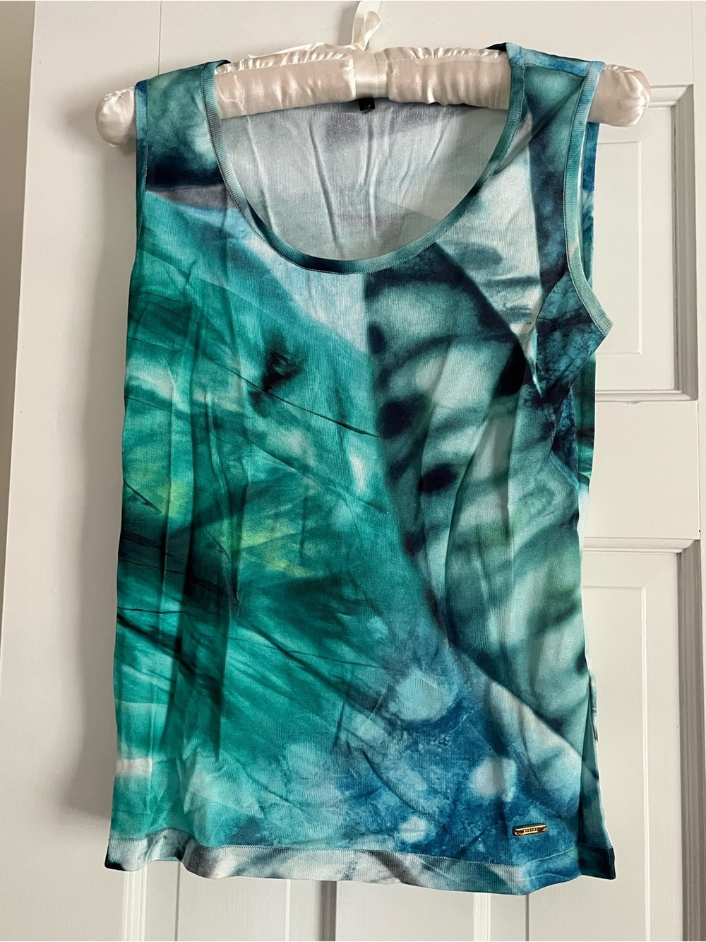 Escada Sleeveless Teal & Blue Print Women's Tank Top